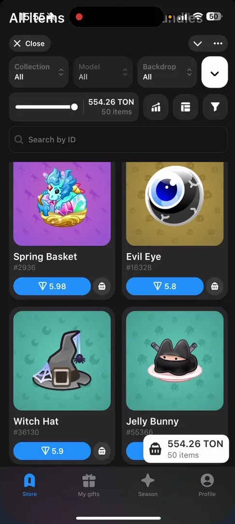 Screen with detailed Spring Basket gift information in Portals Market app