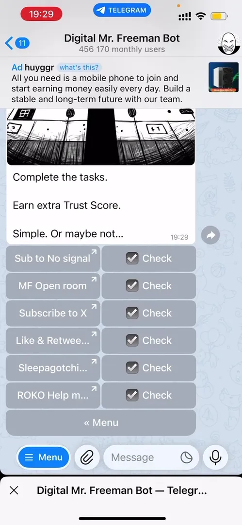 Task list in Digital Mr. Freeman Bot
