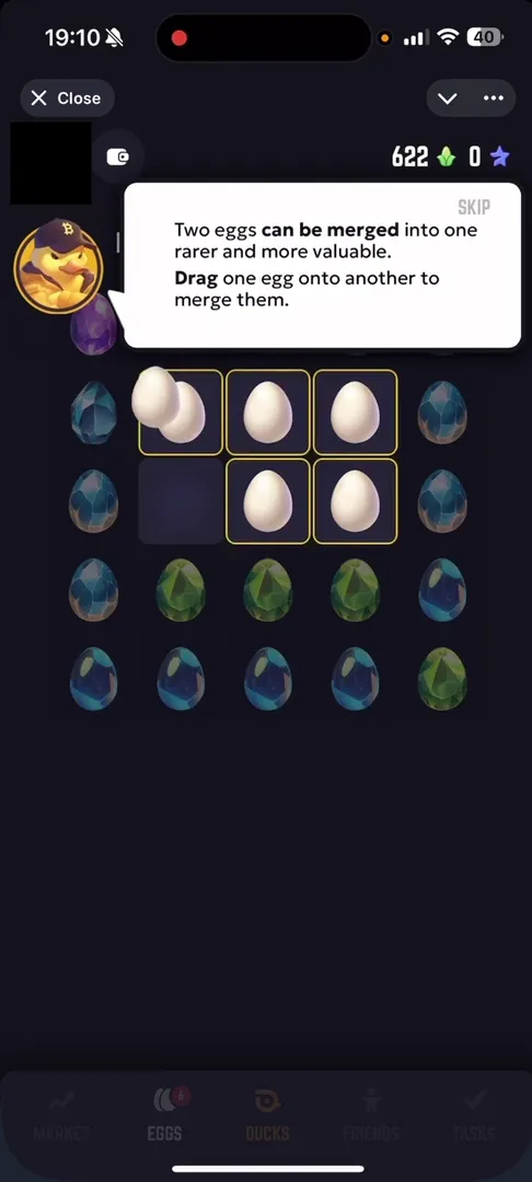 Egg merging process in Duck My Duck mini-game