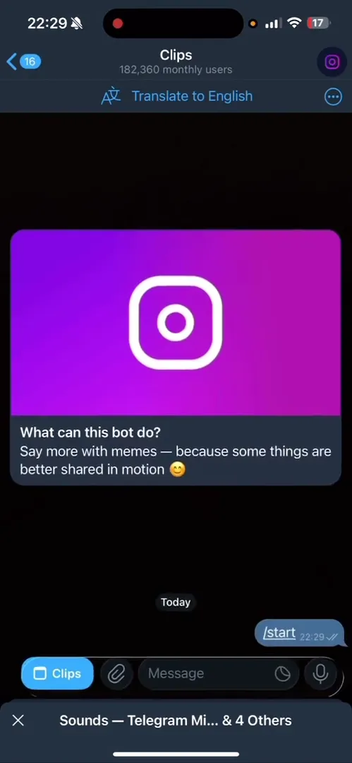 Demonstration of @clips inline mode for video memes