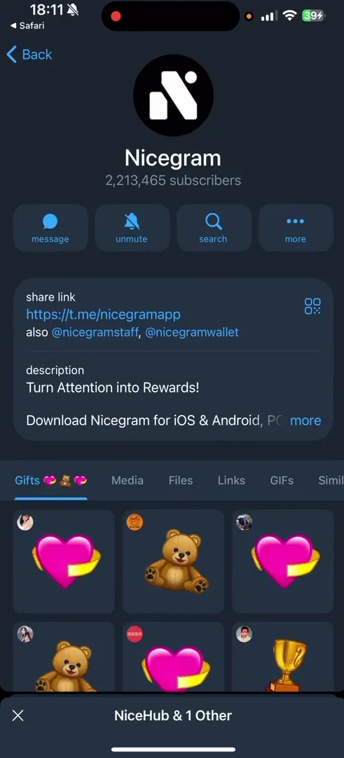 Nicegram project's official Telegram channel with 2.2M subscribers