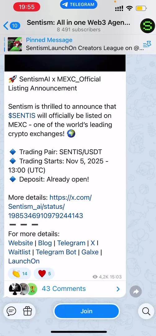 Sentism project's official Telegram channel