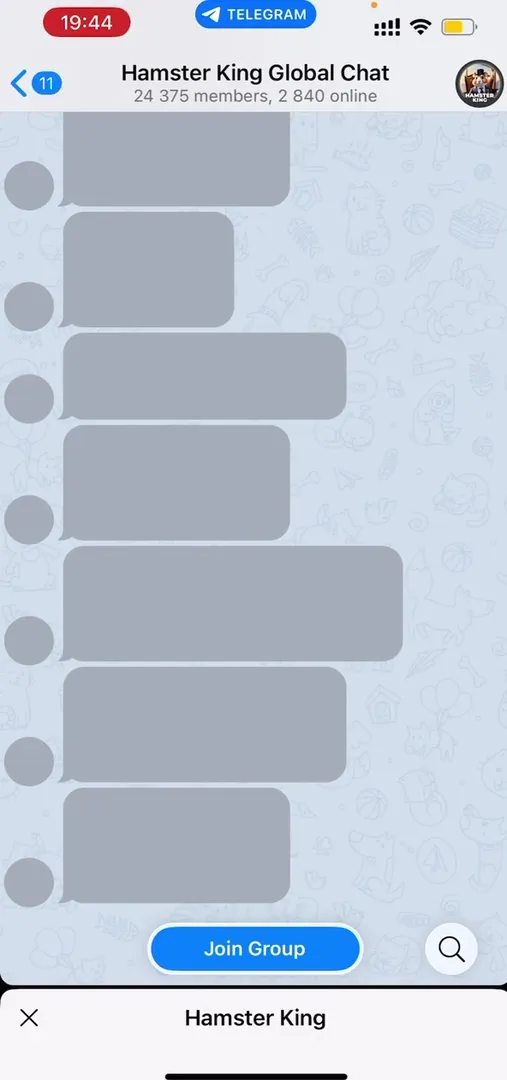 Hamster King global community chat in Telegram