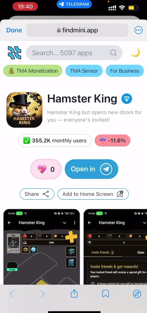 Hamster King user statistics on dashboard