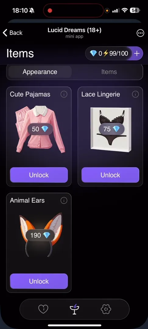 Item and clothing shop in the app