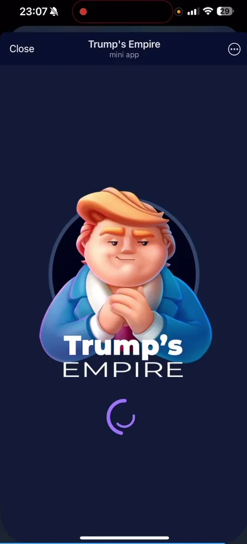 Trump's Empire app main screen with character