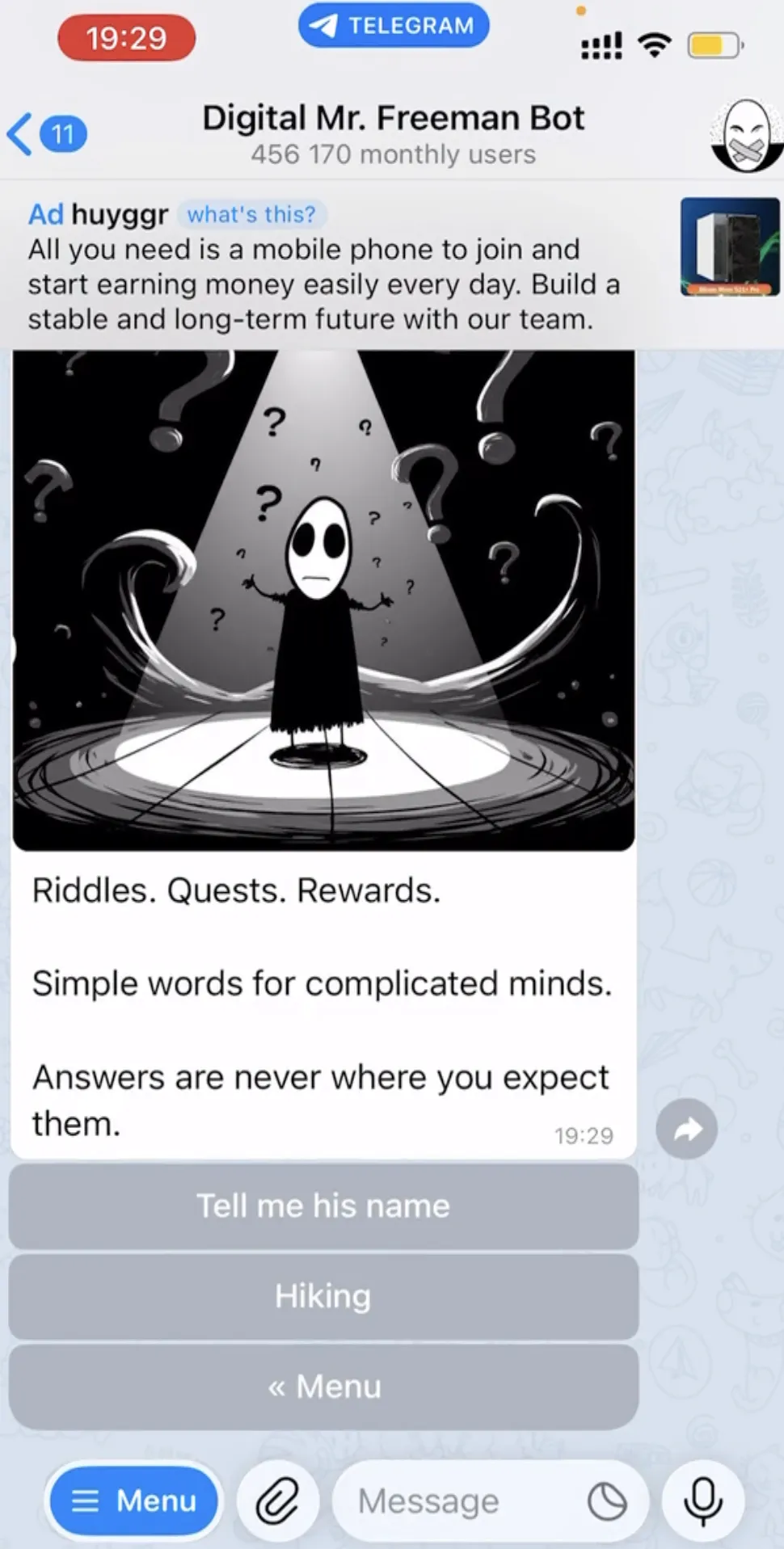 User growth statistics for Digital Mr. Freeman Bot