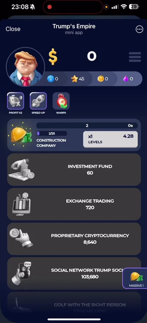 Stars and Trump Coins currency display in interface