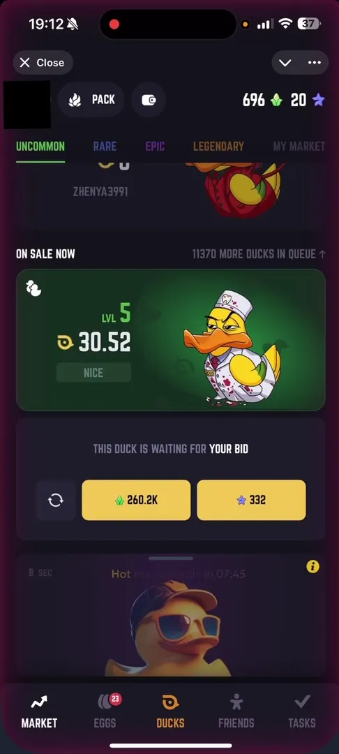 NFT Marketplace inside Duck My Duck app