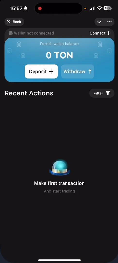 Wallet section in Portals Market with TON deposit and withdrawal options