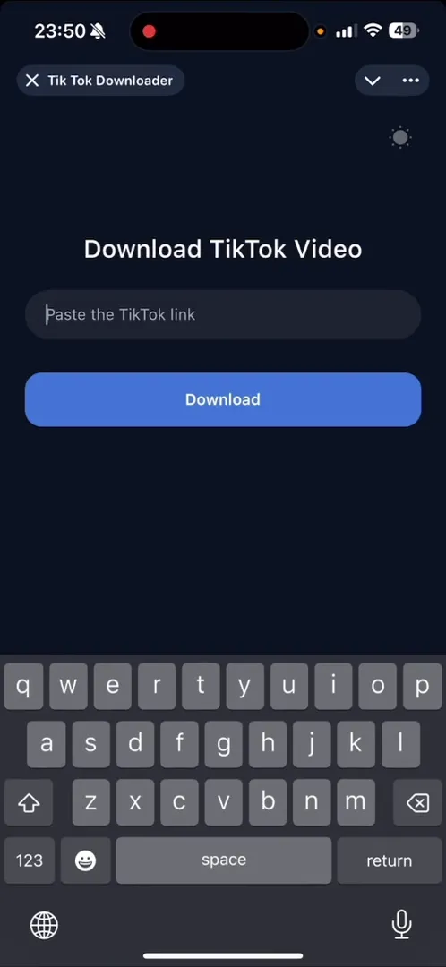 Link paste interface in TikTok Downloader