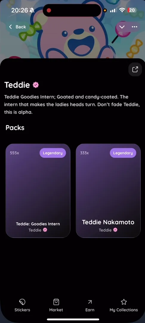 Sticker collection selection section in Goodies