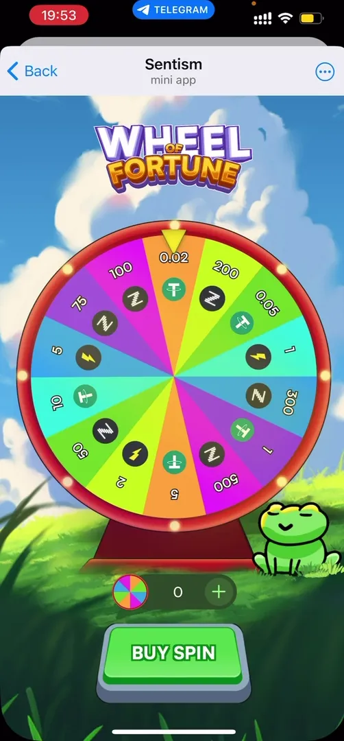 Wheel of Fortune in Sentism for earning Zally Points